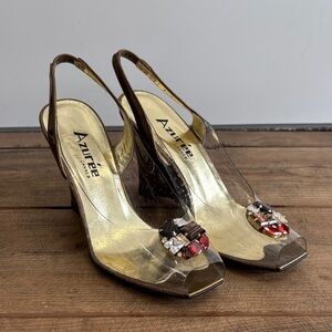Azurée Cannes Gold and Brown Slingback Heels